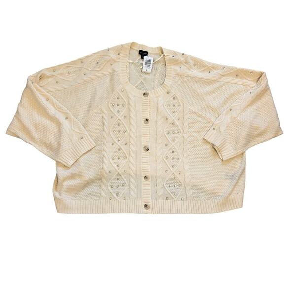 NWT Torrid Women’s Cardigan Sz 6x Cream Jewels Festive Winter Holiday - Picture 1 of 7